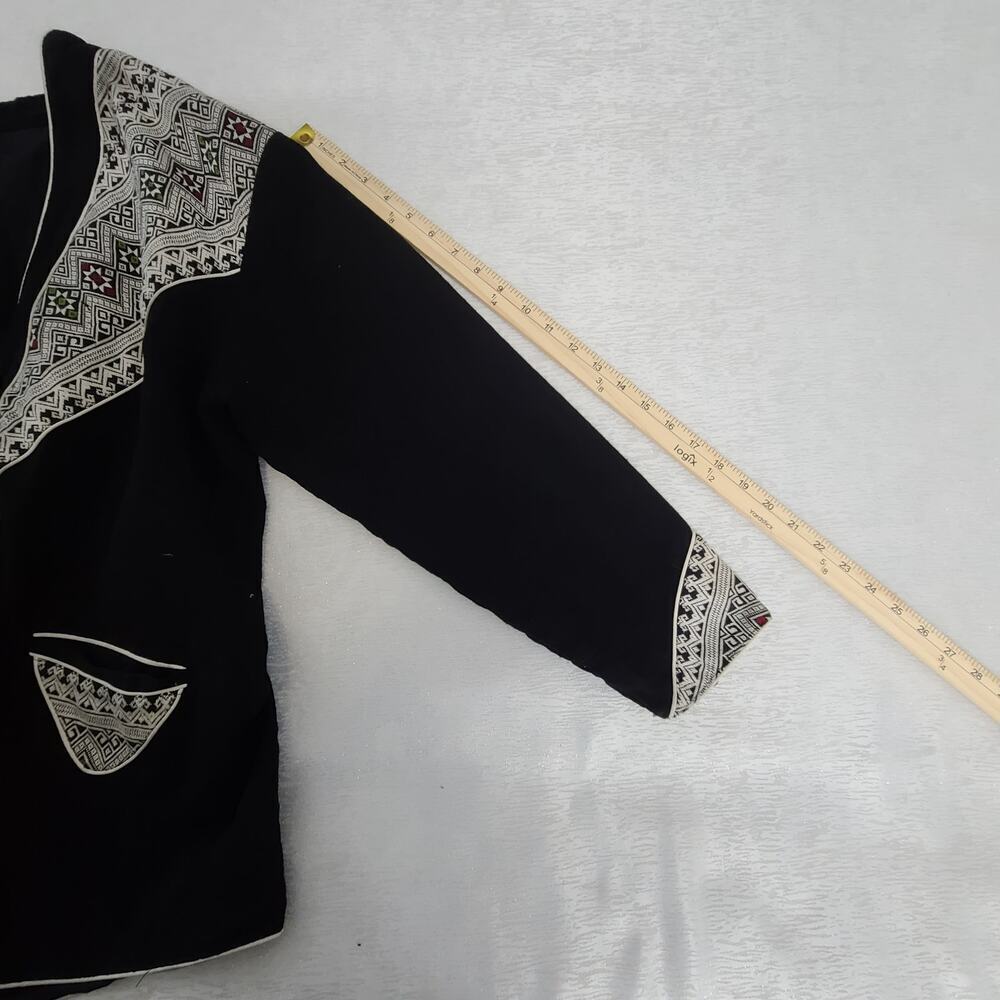 Vintage Bohemian Aztec pattern embroidered jacket/blazer black costume 80s SZ M - Picture 5 of 13